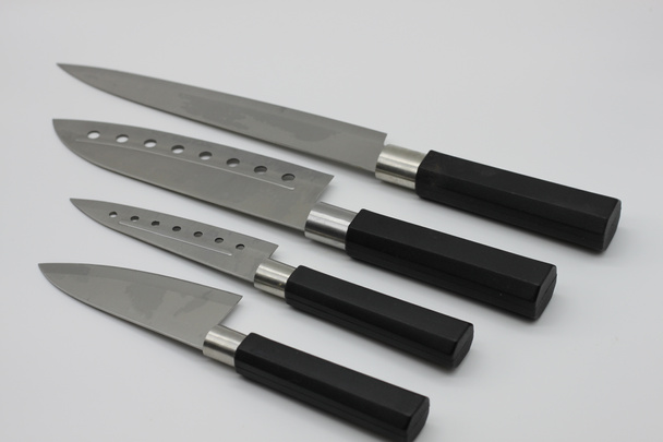 professional kitchen knives on white background - Photo, Image
