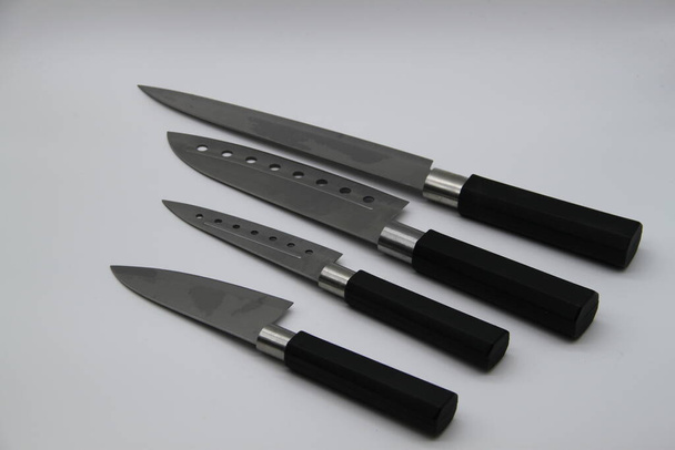 professional kitchen knives on white background - Photo, Image