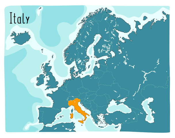 ヨーロッパで強調表示されたイタリアのカラフルなベクトル地図 - ベクター画像