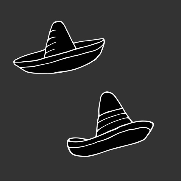 Sombrero - mexican traditional hat. Hand drawn sketch doodle. Vector illustration for menu, poster, web and package design. Isolated on grey background. - Vector, Image