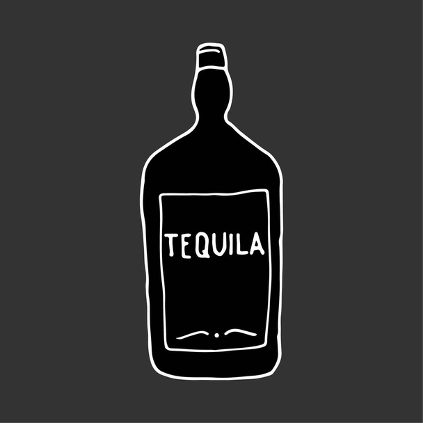 Tekila - Meksika geleneksel alkollü içeceği. El çizimi karalama. Menü, poster, web ve paket tasarımı için vektör illüstrasyonu. Gri arkaplanda izole. - Vektör, Görsel
