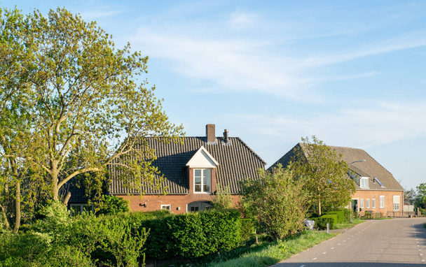 Stary tradycyjny holenderski dom rustykalny w Duffeltdijk, obok Millingerwaard między Kekerdom i Leuth w prowincji Gelderland, Holandia. - Zdjęcie, obraz