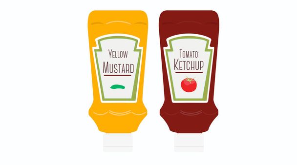 Ilustración aislada vectorial de Ketchup y botellas de mostaza
 - Vector, imagen