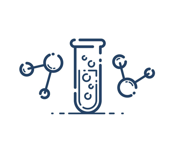 Test tube and molecule connection vector simple linear icon, science chemistry and medicine analysis line art symbol, laboratory research. - Wektor, obraz