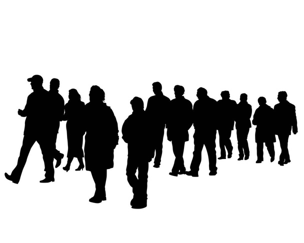 Menschenmassen auf der Straße. Vereinzelte Silhouetten von Menschen auf weißem Hintergrund - Vektor, Bild