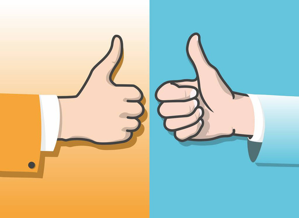 Thumb up from two angles. Outside and inside. Full color vector illustration. - Vector, Image