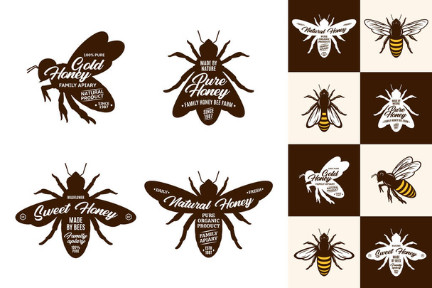 ベクトル蜂のアイコンと異なる背景のロゴコレクション - ベクター画像
