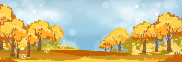 Panorama der Landschaft im Herbst in England, Vektorillustration des horizontalen Banners der Herbstlandschaft Bäume Wald mit Blumen in rotem, orangefarbenem und gelbem Laub. Farbenfrohe Herbstsaison - Vektor, Bild