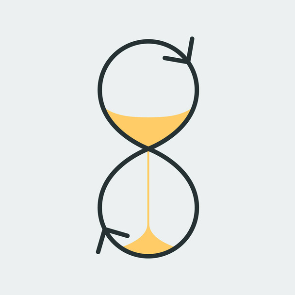 Векторна барвиста ікона пісочного годинника з піском і стрілками, що вказують в різних напрямках. Він являє собою концепцію управління часом, таймера, відлік часу, графік. Також може використовуватися як логотип, піктограма або значок
 - Вектор, зображення
