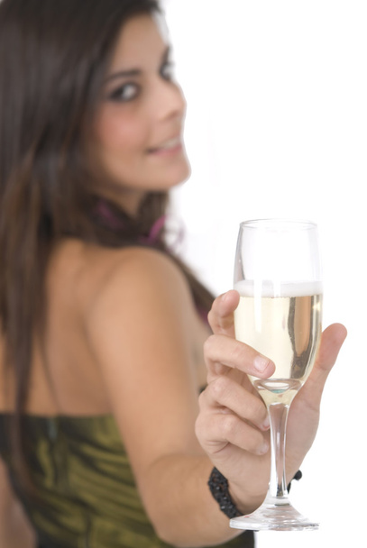 Woman with glass of champagne - Фото, изображение