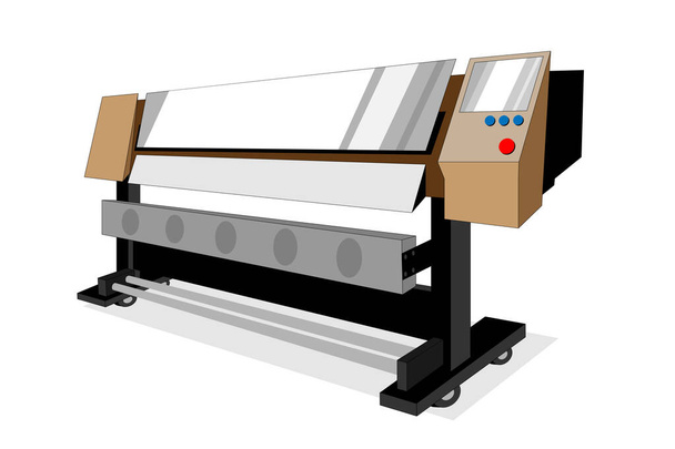 Large brown printer or plotter use for advertersing and commercial such as banner and sign. Vector with editable layers. perspective angle graphic design. - Vector, Image