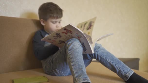 Boy reading book in quarantine days.  - Materiał filmowy, wideo