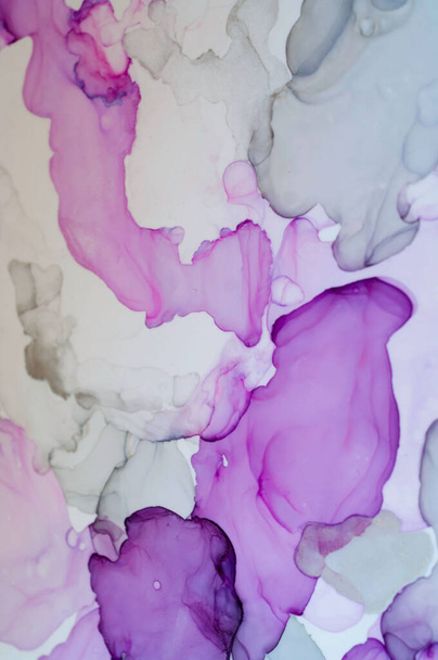 Handmade painting abstract texture alcohol inks. Colorful background of purple and gray. Decorative marble backdrop.Trendy color. - Photo, Image