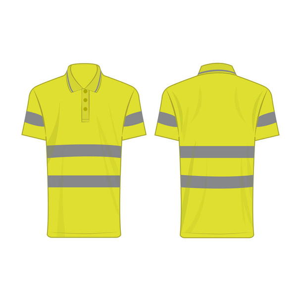 Желтый отражающий футболка безопасности поло для людей изолированные векторные передней и задней для продвижения на белом фоне
 - Вектор,изображение