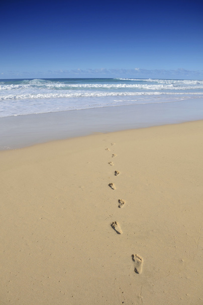 海で消える白い砂浜に足跡 - 写真・画像
