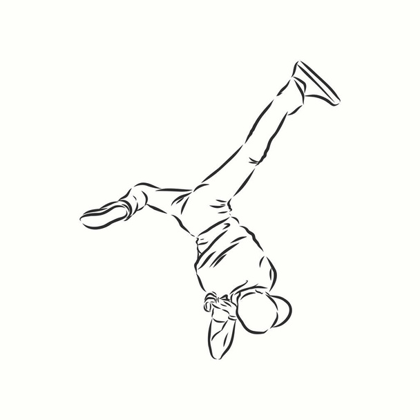 брейк-данс - непрерывный рисунок линий. брейк-данс, танцор, векторный скетч
 - Вектор,изображение