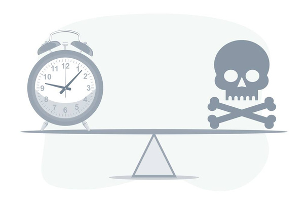 Deadline. Skull with a clock on seesaw. Not enough time. Vector illustration - Vector, Image