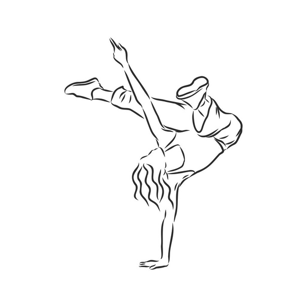 брейк-данс - непрерывный рисунок линий. брейк-данс, танцор, векторный скетч
 - Вектор,изображение