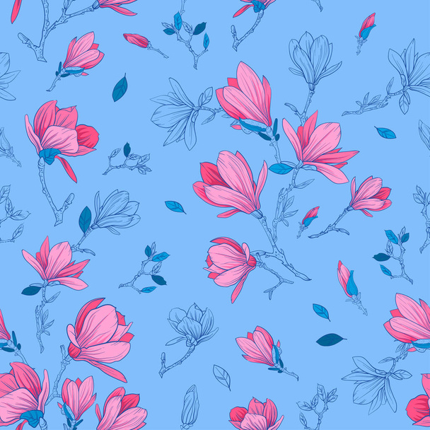 Magnolias flowers. Floral seamless pattern. - Vector, imagen