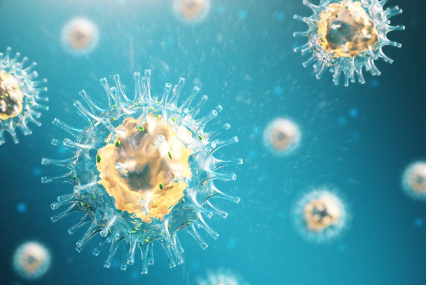 Coronavirus cells 2019-nCov. Coronavirus helath crisis concept. Close up, 3D Rendering - Photo, Image