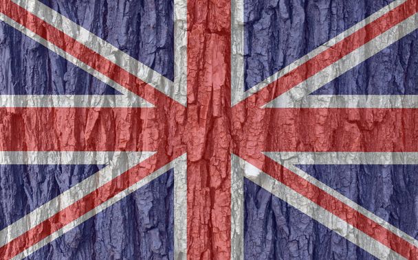 Egyesült Királyság zászló kéreg textúra háttér. Háttér üdvözlő kártyák UK munkaszüneti napok. Az emlékezés és a megbékélés napja. Ünnep. Tavaszi szünet. A királynő születésnapja.. - Fotó, kép