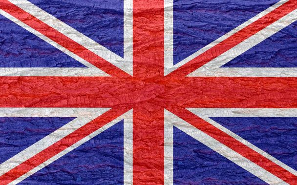 樹皮のテクスチャの背景に英国国旗。英国の祝日のグリーティングカードの背景。記憶と和解の日。5月の休日。春休み。女王の誕生日. - 写真・画像