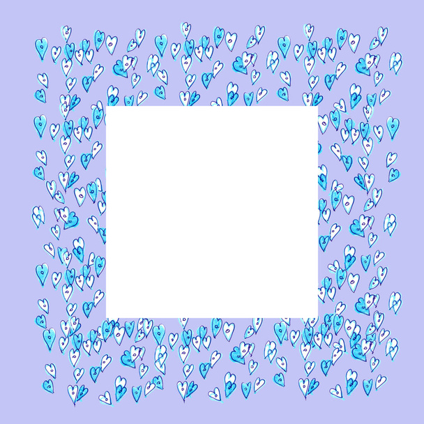 quadro de corações azuis em um fundo lilás com espaço de cópia em branco
 - Foto, Imagem