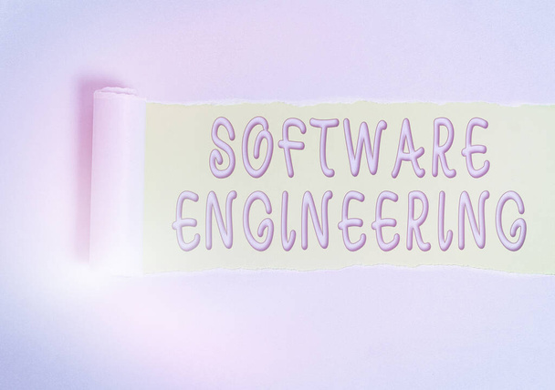 Konceptualne pismo ręczne pokazujące Software Engineering. Business photo showcasing Rozwój programu w systematycznym ujęciu ilościowym. - Zdjęcie, obraz