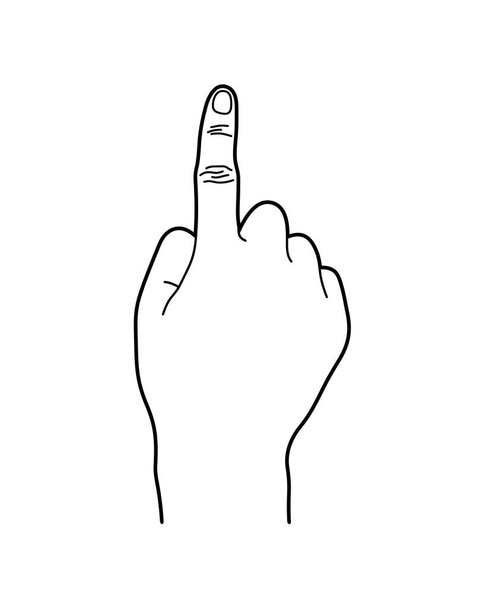 Χειρονομία χεριών, αριθμός 1 ή ένα σημάδι χεριών, γλώσσα σώματος, εικονογράφηση στυλ τέχνης γραμμών - Διάνυσμα, εικόνα