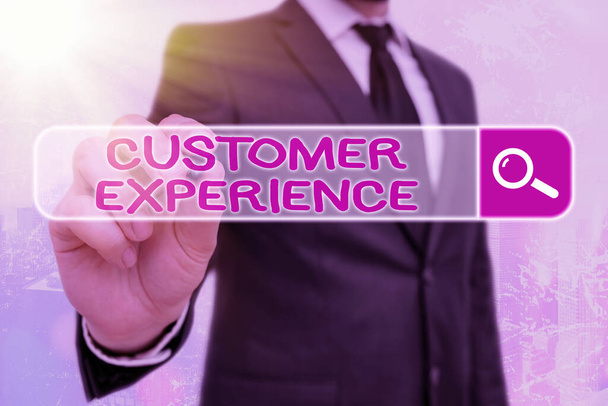 Word writing text Customer Experience. Business concept for Interaction between Satisfied Customer and Organization. - Photo, Image