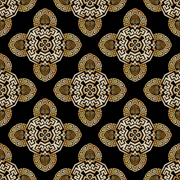 Greek vector seamless pattern. Ornamental geometric ethnic tribal style colorful background. Repeat abstract floral backdrop. Geometric modern greek key meanders ornaments. Beautiful flowers, shapes. - Διάνυσμα, εικόνα