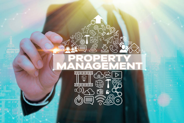 Handschrift tekst Property Management. Concept betekent Toezicht op de waarde van de faciliteit voor het behoud van onroerend goed. - Foto, afbeelding