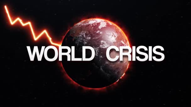 世界危機のシンボル。背景に落下するチャートで火の中の地球は - 映像、動画