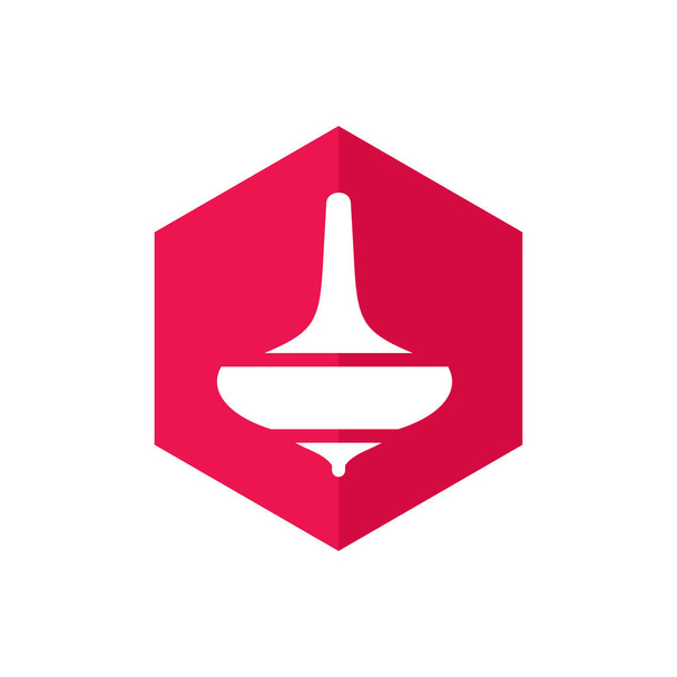 Draaiend Top Gasing Traditioneel Speelgoed en Glanzende Rode Hexagon Vorm, Vector Logo of Icoon Design - Vector, afbeelding