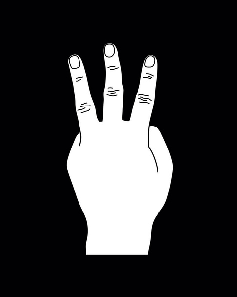 White Number Three Hand Gesture, Vector Sillhouette - Vector, Image