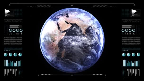 Planet Earth on analytics display. 3d terrestrial globe animation. World data technology HUD interface. 4k resolution. - Footage, Video