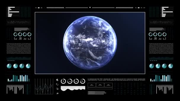 Planet Earth on analytics display. 3d terrestrial globe animation. World data technology HUD interface. 4k resolution. - Footage, Video