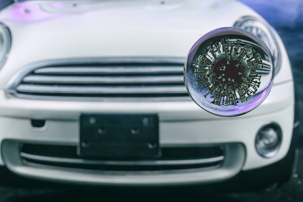 3D рендеринг. Потеря вируса Ковид-2019 на фоне белого автомобиля. Пандемический медицинский коронавирус с автомобилем. Влияние коронавируса на автомобильную промышленность в мире
  - Фото, изображение