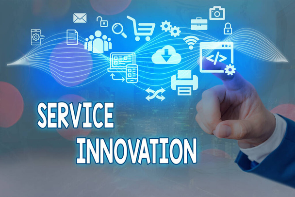 Konzeptionelle Handschrift, die Service Innovation zeigt. Verbesserte Produktliniendienstleistungen stellen kommenden Trend vor. - Foto, Bild