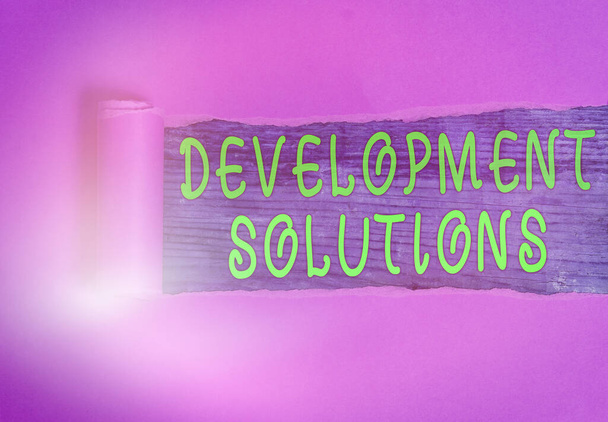 Schrijfbriefje met Development Solutions. Zakelijke foto presentatie Efficiënte planning op basis van de behoeften van het bedrijf. - Foto, afbeelding