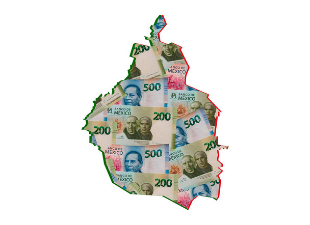 mexican banknotes forming and the map of Mexico City and white background - Photo, Image