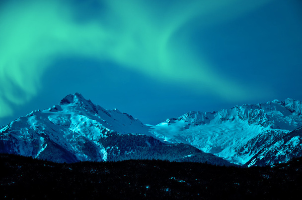 Snowy mountain with northern lights - Fotografie, Obrázek