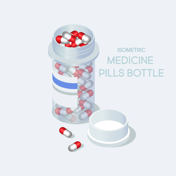 Isometrische Medizin Pillen Flasche. Flache Vektorabbildung. - Vektor, Bild