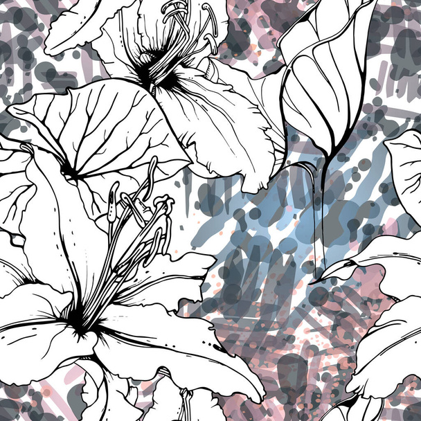 Floral Black White Pattern. Modern Watercolor - Vector, imagen