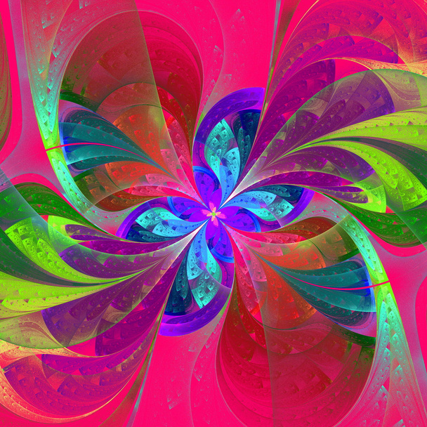 Multicolor beautiful fractal flower on pink background. - Photo, Image
