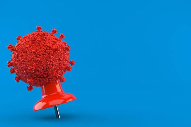 Wirus thumbtack odizolowany na niebieskim tle. Ilustracja 3D - Zdjęcie, obraz