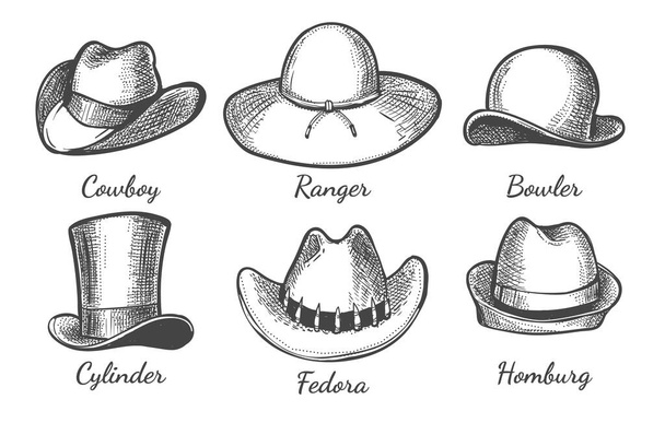 Sketch men hats - Vector, Image