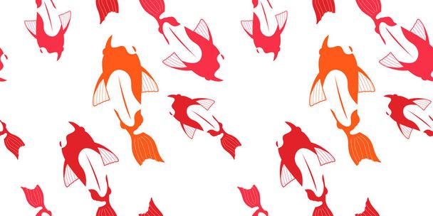 seamless pattern with abstract koi carps silhouettes on white background. Modern design for packaging, paper, cover, fabric, interior decor - Vector, Imagen
