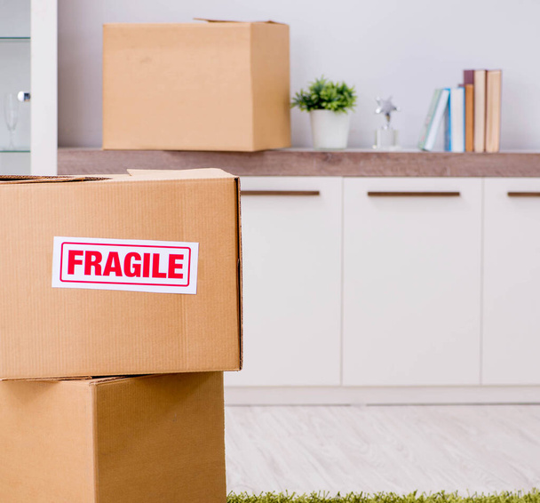 Homme déménageant et déménageant avec des objets fragiles - Photo, image