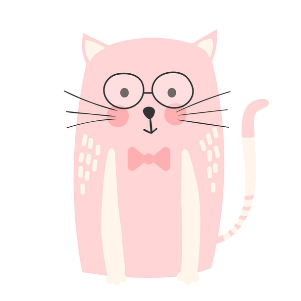 Aranyos rajzfilm macska szemüveggel. Elszigetelt vektor illusztráció fehér alapon. - Vektor, kép